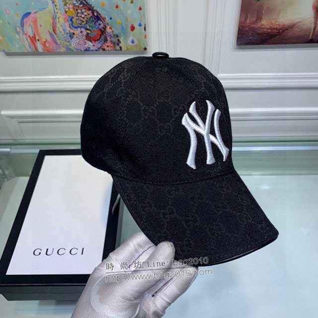 Gucci聯名NY帽子 古馳GG印花刺繡鴨舌帽棒球帽  mm1728